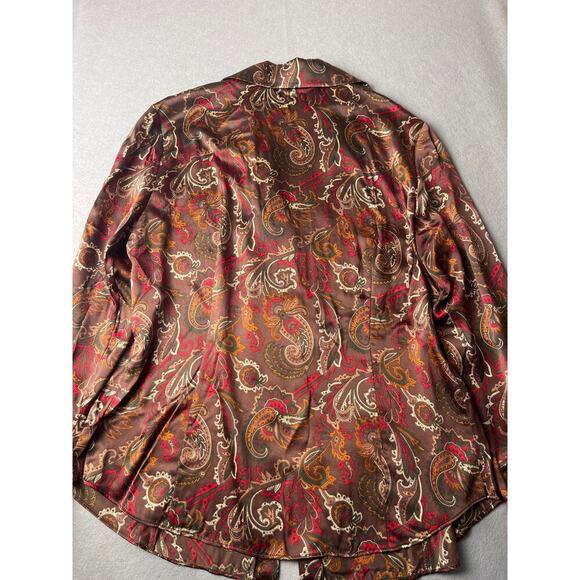 Lafayette 148 Paisley brown silk button up ruffled blouse, Size 10 - Picture 5 of 6